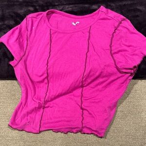 SO Fuchsia Crop Top with Contrast Stitching